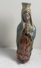 Vintage Hand Painted  Mexican Pottery Virgin Of Gaudalupe Holly Water Bottle picture