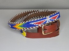 Vintage Native American Southwestern Leather Beaded Belt Thunderbird Eagle Motif picture