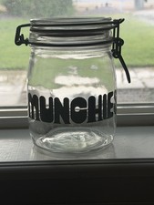 Vintage Triomphe MUNCHIES Glass Canister Jar 3/4 Liter Clamp Lid 1970s picture