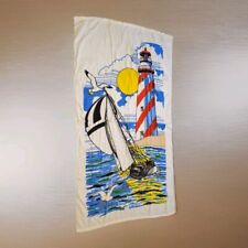Vintage 80's Beach Towel Light House Sailboat 51