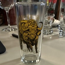 Vintage Mid-Century Gold Foil Buffalo Drinking Glass picture