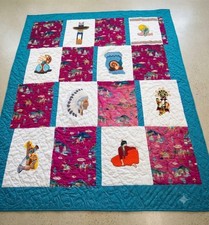 Southwestern Punch Needle Quilt 79x85 Pictorial Western Native Style Bed Quilt picture