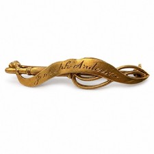 DAR ANTIQUE JOSEPH ANDERSON ENGRAVED 14K GOLD GUN & SCROLL NAME BROOCH PIN USA picture
