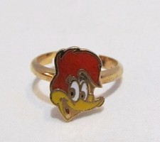 WOODY WOODPECKER VINTAGE CHILD'S METAL RING NOVELTY CLOISONNÉ ENAMEL W. LANTZ picture