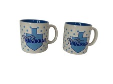 Vintage Happy Hanukkah Coffee Mug Dreidel Star of David Judaica Set of 2  picture