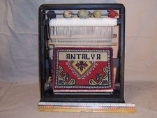 Vintage Antalya wool rug carpet advertising store display miniature loom picture