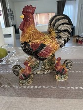 Porcelain Chicken Figurine Box Rooster w/ Lid + 2 Small Chickens picture