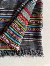 Large Vintage Bolivian Andean Aguayo Blanket - Calcha Folk Art Throw - 54X112