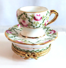 Vintage Limoges France trinket box - floral tea cup and saucer - teacup picture