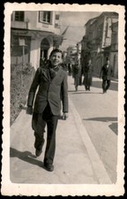 Vintage Snapshot Photograph 1940s Young Man Street Scene Greek Lettering picture