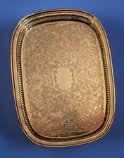 Silver Plate Rectangular Tray, Ornate Engraved Floral Design, Rounded Corners picture