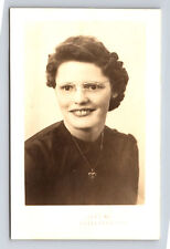 RPPC Portrait of Woman Glasses Heart Pendant Hardy Studios Frankfurt IN Postcard picture