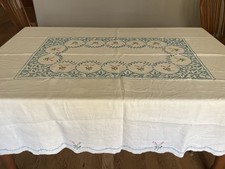 Vintage Hand Embroidered Linen Table Cloth 84