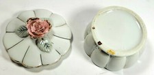 Vintage Porcelain/Ceramic Trinket Dish with Rose on Top of Dish Cover Top picture