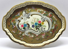 Baret Ware Vintage Tin Metal Serving Tray Made In England Floral Design 17 Inch picture