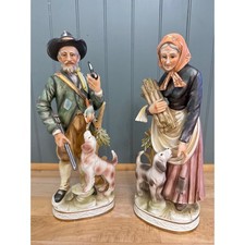 Vintage Porcelain Hunter and Wood Gatherer Figurines Set 1631 15 Inch Statues picture