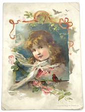 1891 Lion Coffee Easter Trade Card Girl Birds Floral Woolson Spice Co Toledo picture