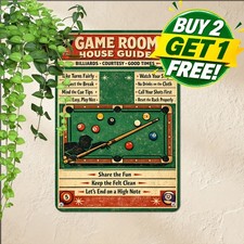 Billiard Hall Pool Table Game Room Rules Retro Metal Tin Sign Wall Decor 8x12 picture