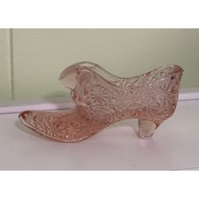 Vintage Pink Glass Slipper Figurine Daisy and Button Pattern Decorative Shoe picture