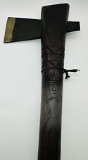 Vintage Tribal Carved Etched Wood & Metal Axe Hatchet Tomahawk 22.5” Long picture