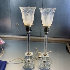 Vintage 18 In Tall Glass Lamps edge cut leaves set of two tested both work picture