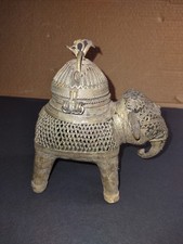 Vintage Brass Dhokra Elephant Incense Burner picture