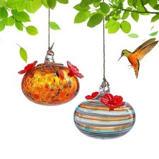 2pcs Glass Hummingbird Feeders for Outdoors Hanging with 2 Feeding Ports picture