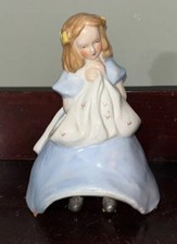 Vintage Ceramic Sweet Girl Blue Dress  Planter / Vase 7” picture