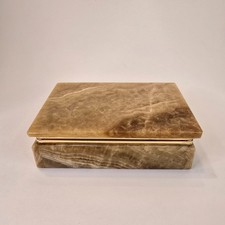 Vintage 1970's Hinged Italian Onyx Marble Trinket Jewelry Box 6” X 4” X 1.75” picture