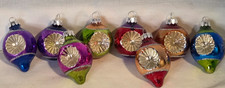 Vintage Rauch USA Glass Indent Christmas Ornaments Teardrop Round 2'' Lot of 8 picture