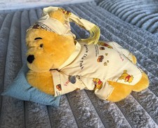 VTG Rare Disney Winnie the Pooh Musical Moving Plush w/ Nightcap Pajamas Yellow picture