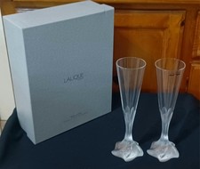 Lalique France Volute Frosted Crystal Champagne Toasting Flutes Pair 2 With Box picture