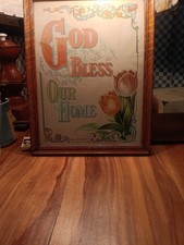 1910-20 Framed  Lithograph  God Bless Our  Home picture
