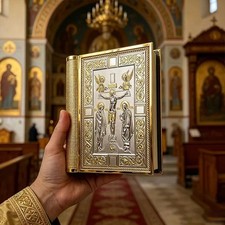 Orthodox Gospel Bible Cover Gold Silver Metal Church Altar Book Cover Decor Gift picture