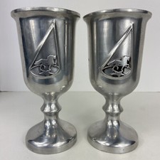 Set of 2 Vtg Pewtarex Pewter 7.25” Goblets Chalice Wine Water Horse Renaissance picture