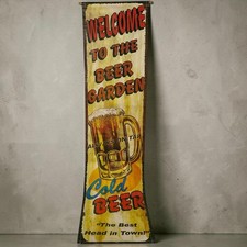 Vtg Welcome To The Beer Garden 5 Foot Canvas Bar Pub Hanging Sign picture
