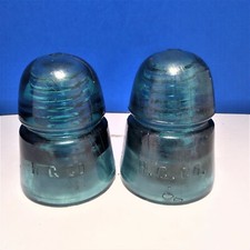 Electric Insulators Vintage Glass Aqua Blue/Green 2 Glass H. G. Co. B99-5 picture
