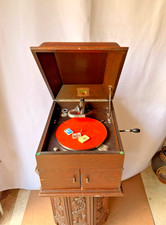 Antique HMV His Masters Voice Oak Gramophone Wind Up Tabletop Phonograph Player picture