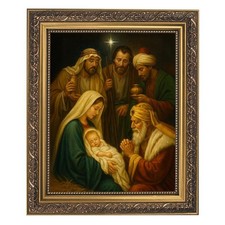 Adoration of the Magi Framed Print, Under Glass W/ Gold Finish Frame, 12.5