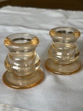 LOW AMBER GLASSDINNER CANDLEHOLDER - SET picture