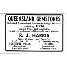 R.J. Harris Queensland Gems Fortitude Valley Teneriffe Australia 1972 Ad AF8-M3 picture