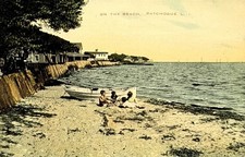 Patchogue Long Island Vintage Postcard On the Beach NY LI Children Boat c1910 picture