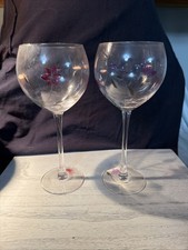 2 LENOX FLORAL SPIRIT BALLOON WINE GOBLETS PINK PURPLE 8 1/2” picture