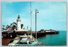 Santa Barbara CA Fishing Pier Lighthouse 1960 Chrome Postcard Vintage Cars picture