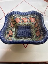 UNIKAT M. Starzyk Pottery Handmade in Poland Square Dish Bowl - 6 3/4 X 6 3/4 picture