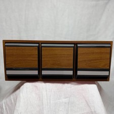 Vintage 1980s Faux Wood Grain 3 Drawer Cassette Tape Storage Box picture