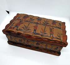 VTG Mid Century Jewelry Storage Wooden Box made in Spain w/faux leather inset  picture