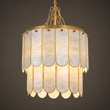 Gold Coastal Capiz Shell Chandelier - 13 Inch Handmade Shells Set in Brass picture