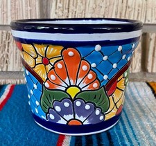 Mexican Ceramic Flower Pot Planter Folk Art Pottery Handmade Talavera #5 picture
