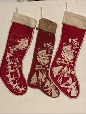 Vintage 1940s 50’s 60’s Red Felt Christmas Stockings Lot Of 3 1 W/Jingle Bells picture